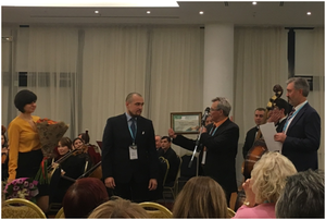 И.А. Дьячков (1е место на конкурсе Молодой ученый года), Д.Н. Голубев, П.К. Яблонский на церемонии награждения лауреатов